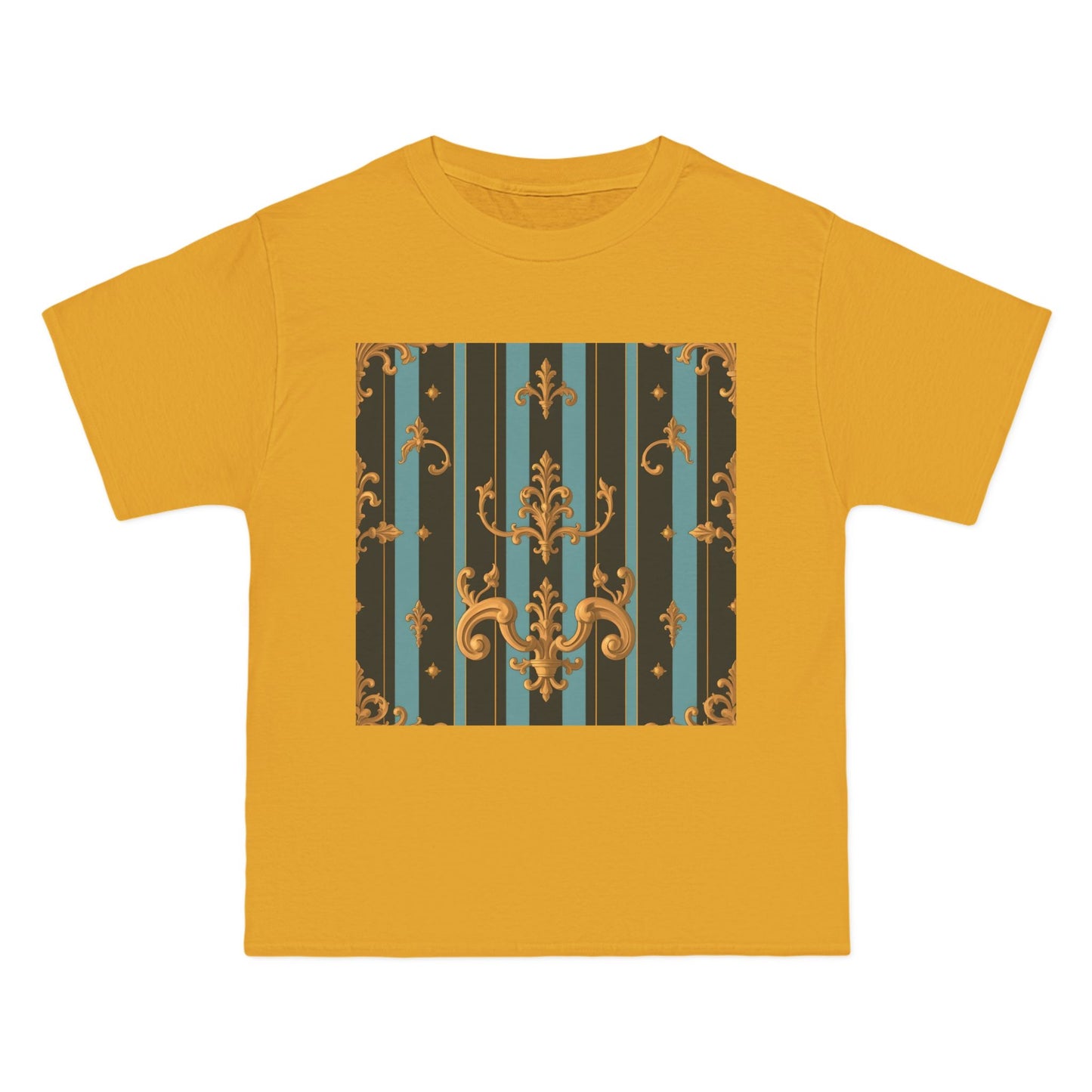 Elegant Vintage Pattern T-Shirt, Stylish Tee for Everyday Wear, Retro Design Shirt, Perfect Gift for Art Lovers - Black & Turquoise Striped Baroque