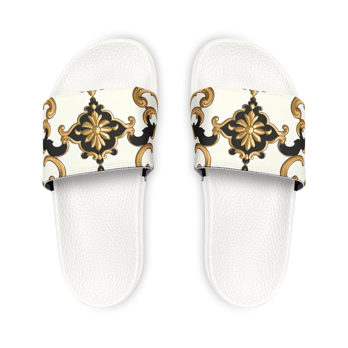 Chic Women's Removable-Strap Sandals | Casual Sliders, Summer Footwear, Stylish Slide Sandals, Trendy Beachwear - Black & Gold Rococo