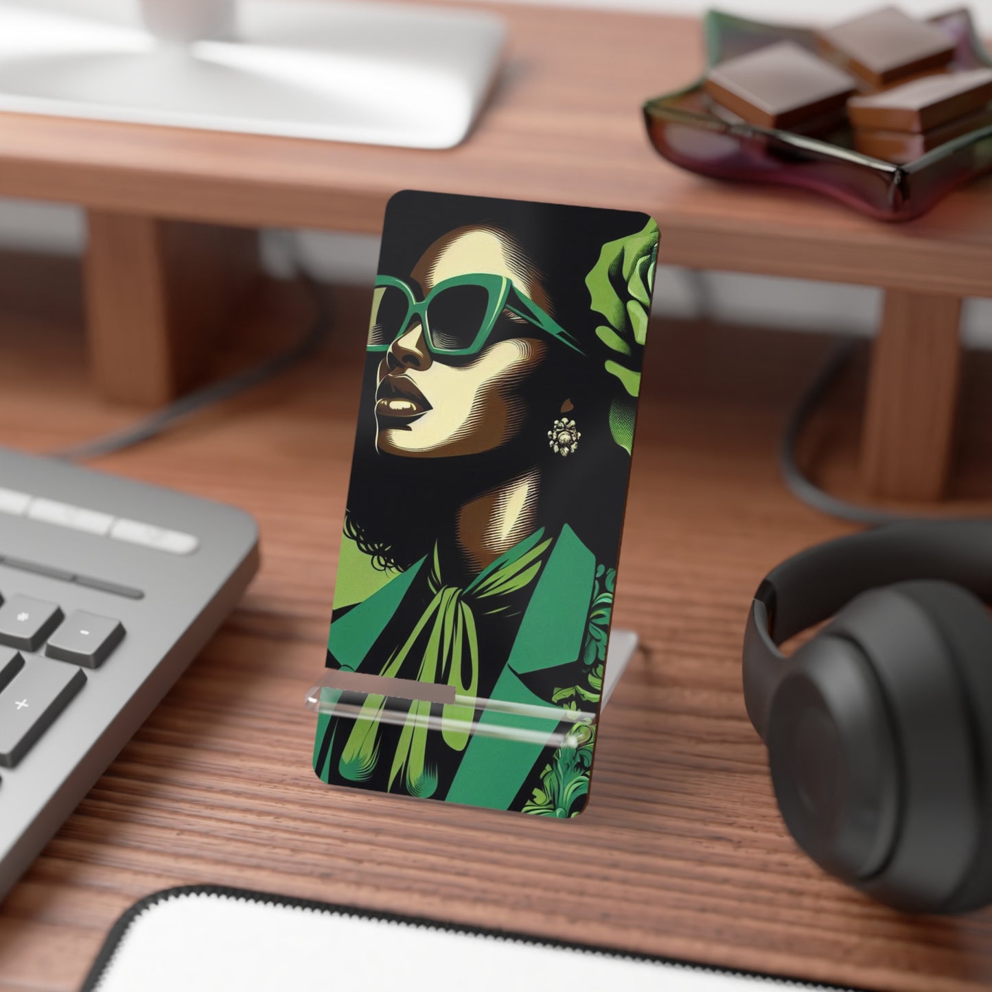 Chic Smartphone Display Stand, Stylish Phone Holder, Desk Accessory, Modern Decor, Gift for Her, Office Essentials - Lady in Green Damask