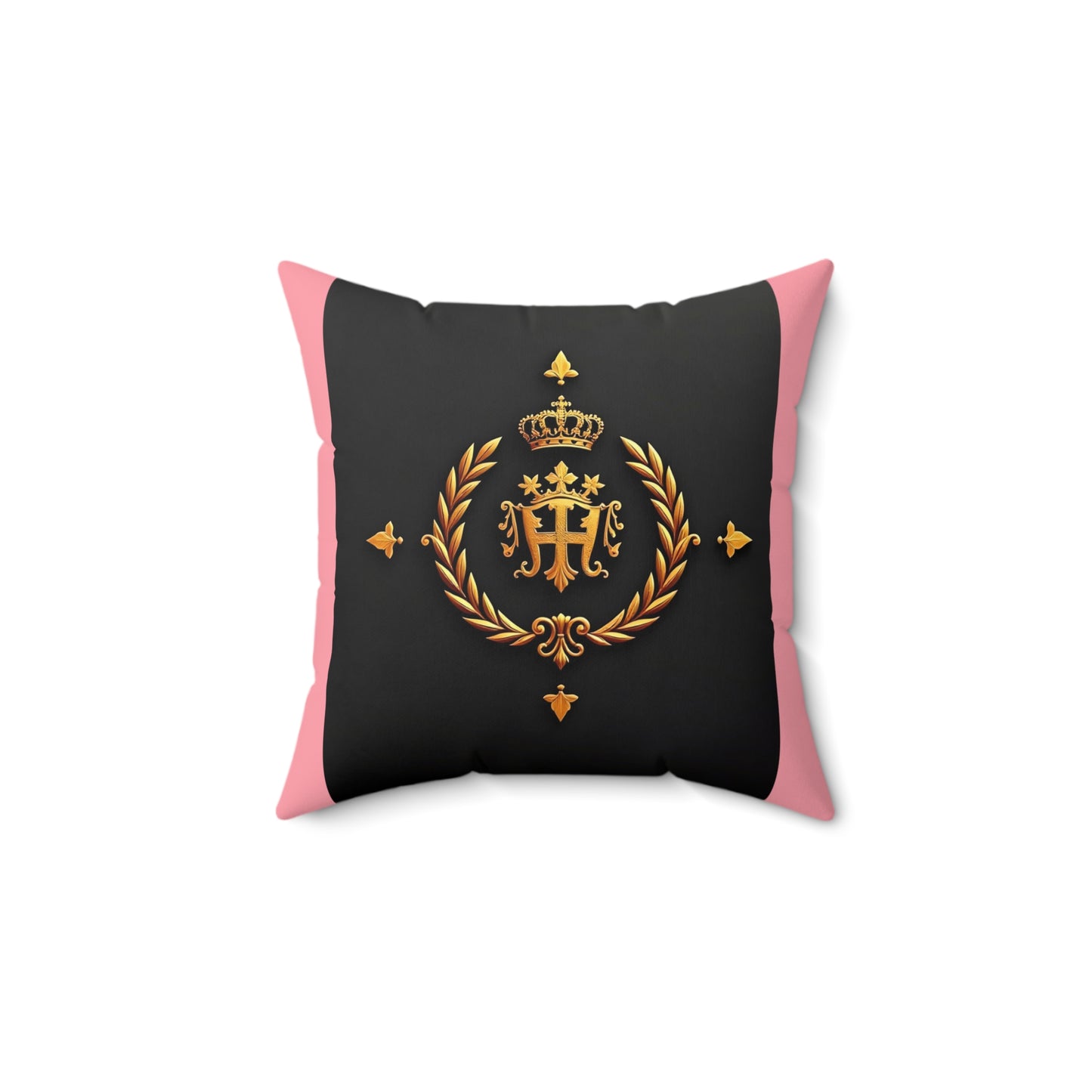 Elegant Monogrammed Square Pillow | Luxury Home Decor, Gift for Her, Housewarming Decor, Sofa Accent - Pink Striped Gold Crest
