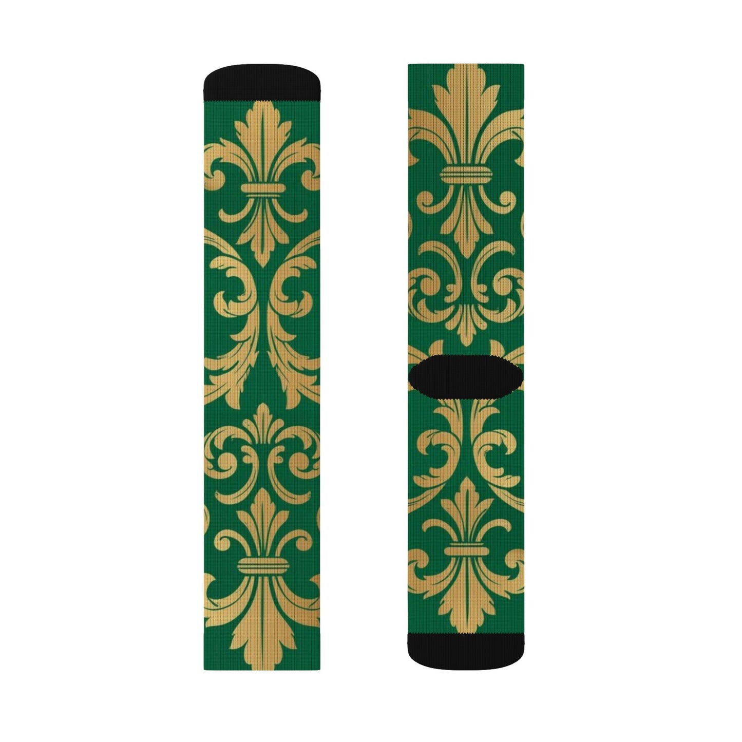 Green Baroque Pattern Sublimation Socks — Gold Baroque Crew Socks