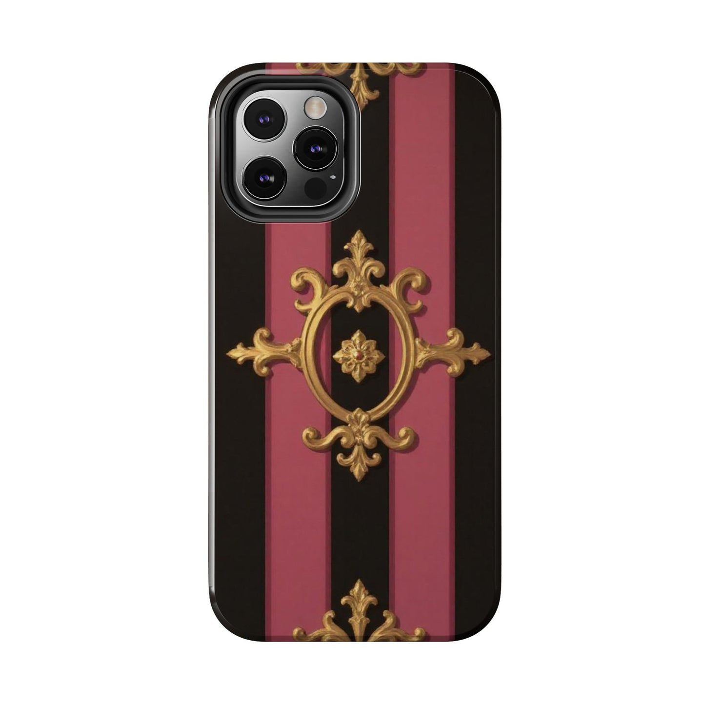 Elegant Black & Mauve Striped Gold Baroque Tough Phone Cases, Luxe Phone Covers, Fashionable Mobile Cases, Gift for Her, Holiday Phone Accessories