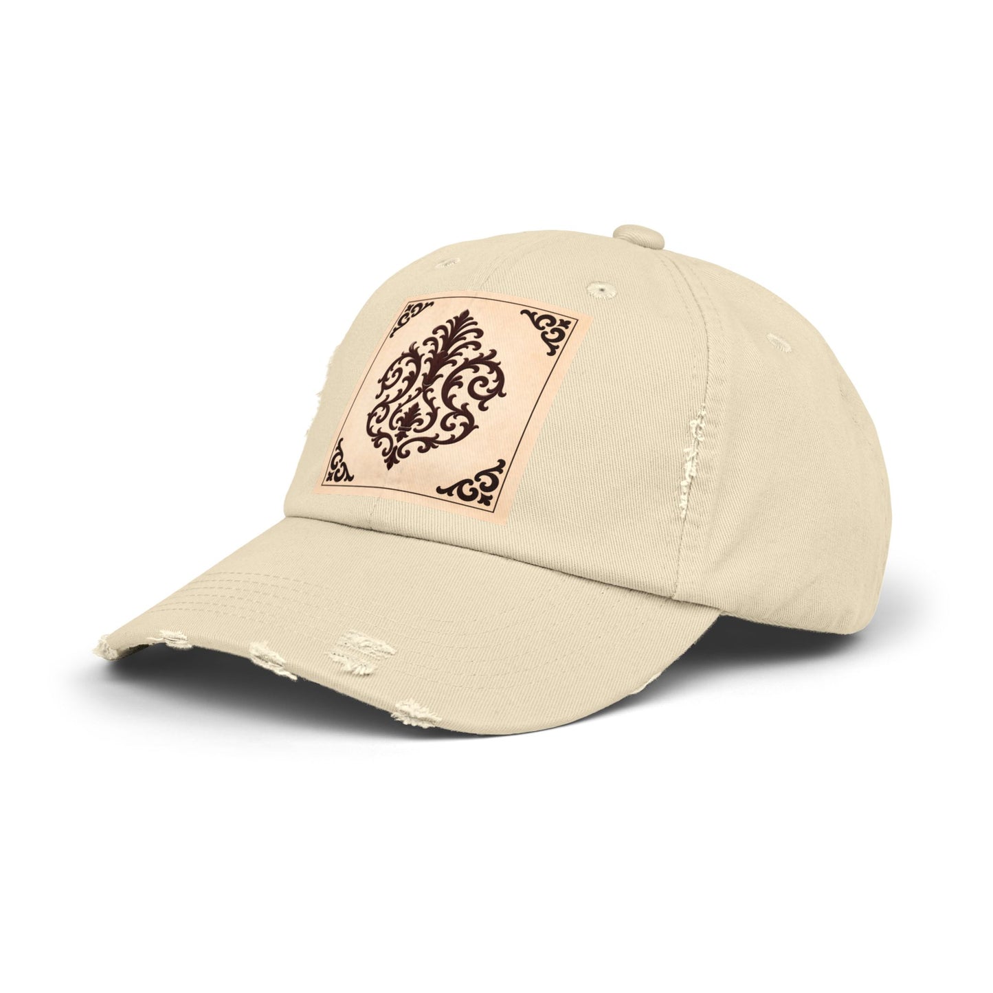Almond-Beige & Brown Baroque Distressed Cap with Vintage Baroque Patch