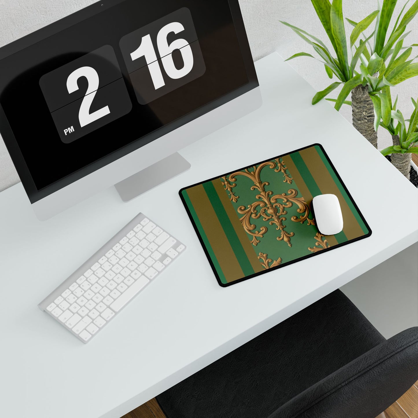 Elegant Office Desk Mats for Home & Work, Stylish Decor, Personalized Gift Idea for Professionals - Olive Green Striped Rococo