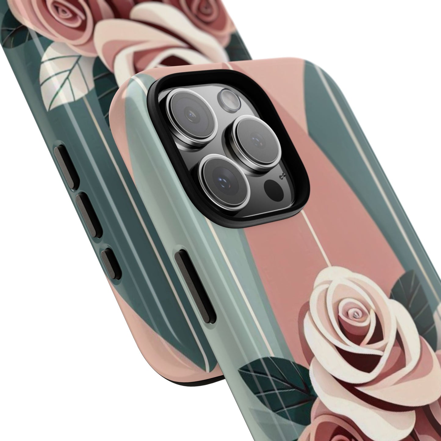 Phone Case - Burgundy, Matte Mauve & Teal Surfboard & Roses Design