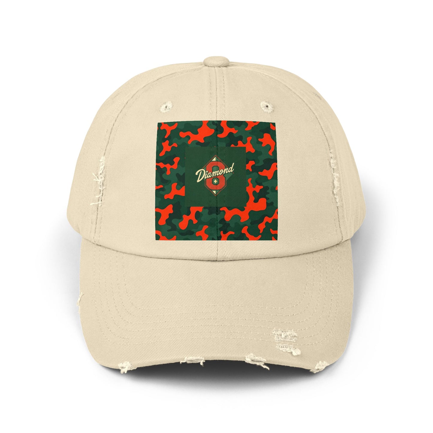 Trendy Distressed Cap - Casual Streetwear Accessory, Perfect for Outdoor Adventures, Gifts, Everyday Style - Green & Orange Camo Diamon 8