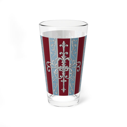 Elegant Vintage 16oz Mixing Glass - Perfect for Entertaining & Home Bar - Ice Blue & Burgundy Striped Baroque