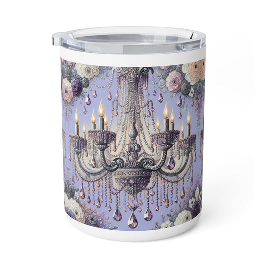 Elegant Floral Chandelier Coffee Mug, Insulated Drinkware for Home, Office, and Gifts - Lilac Jeweled Chandelier