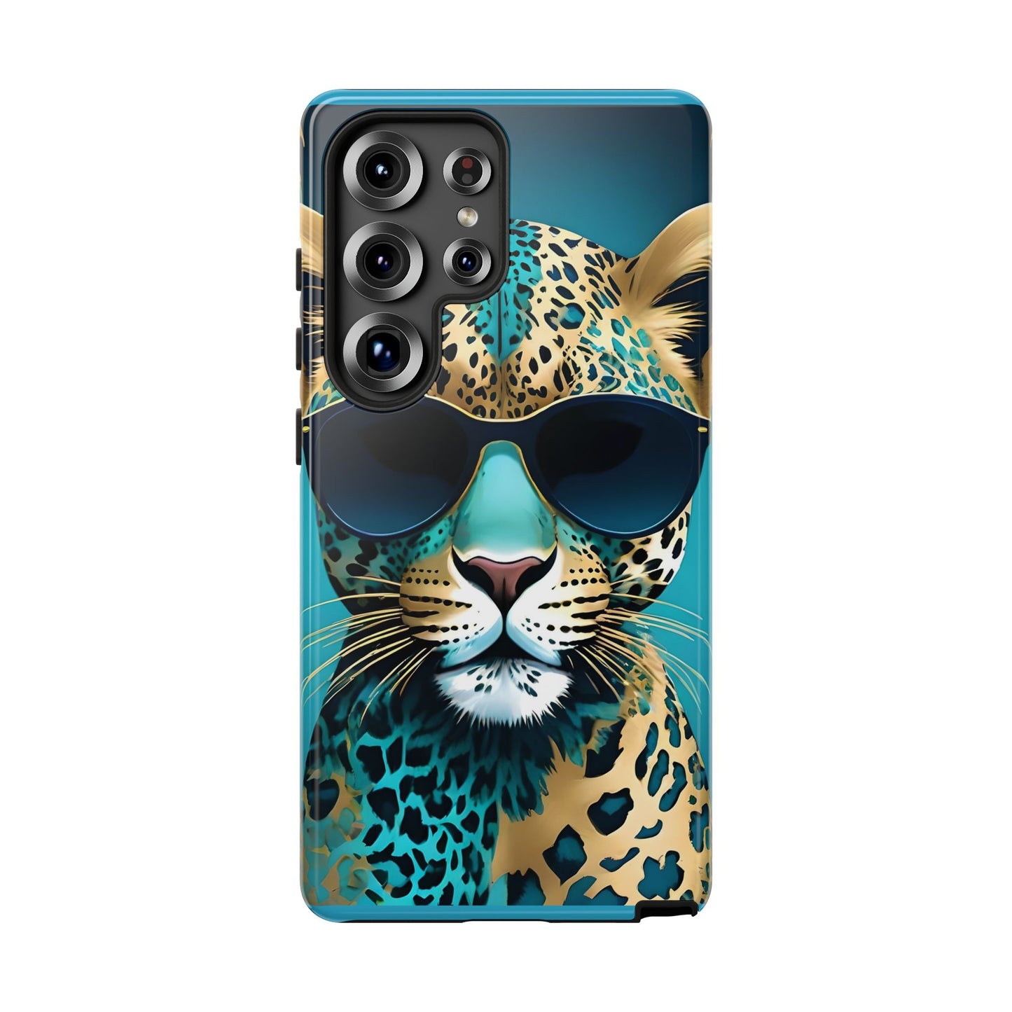 Phone Case - Aqua & Gold Leopard In Sunglasses Design