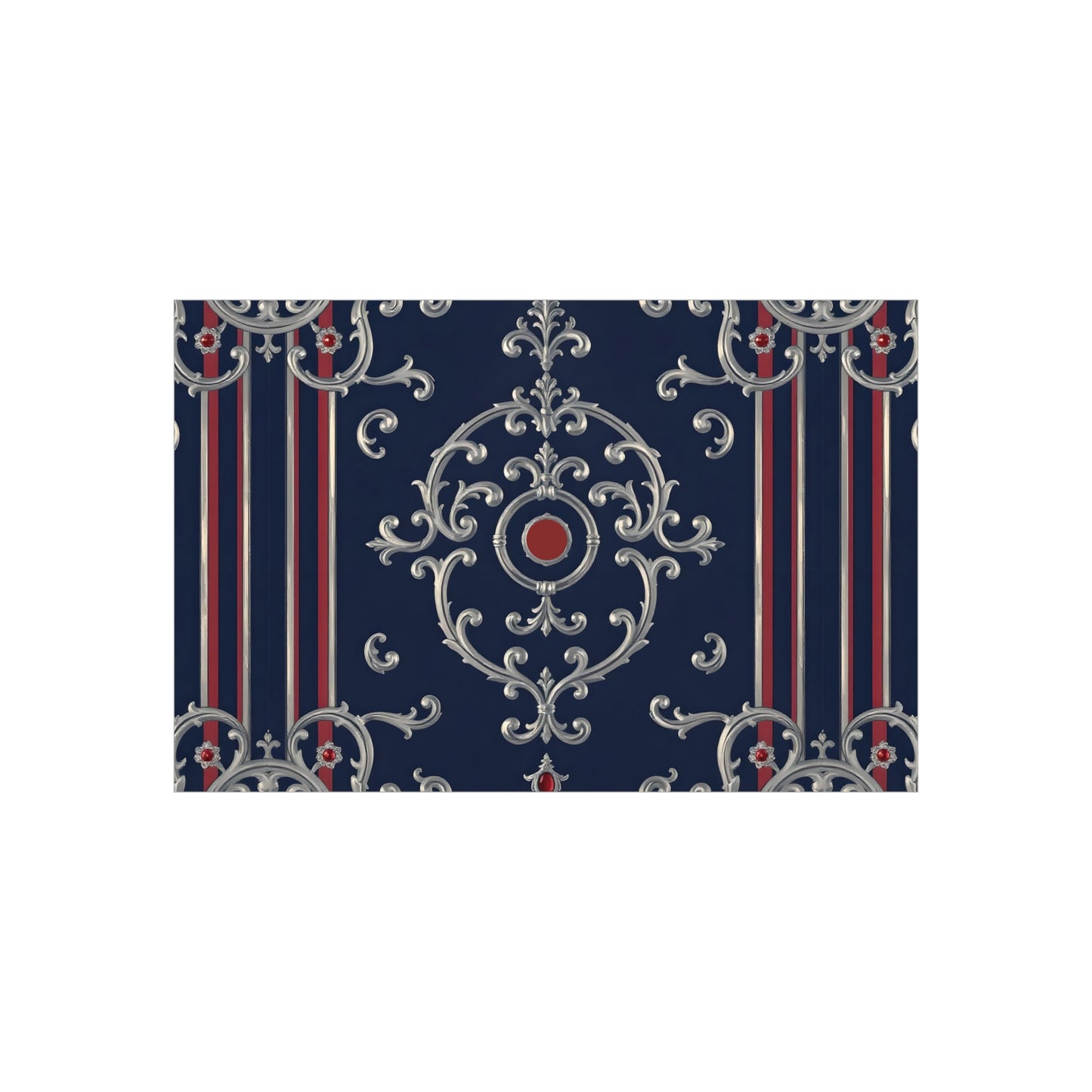 Elegant Foam Board Decor, Nautical Wall Art, Framed Print Alternative, Home Office Wall Accent, Gift for Him/Her - Blue & Red Striped Silver Baroque