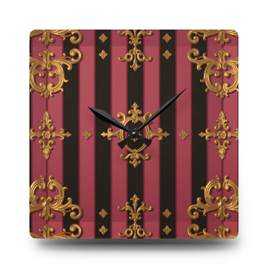 Elegant Vintage Black & Mauve Striped Gold Baroque Inspired Acrylic Wall Clock - Home Decor, Unique Gift, Wall Art, Perfect for Living Room, Bedroom