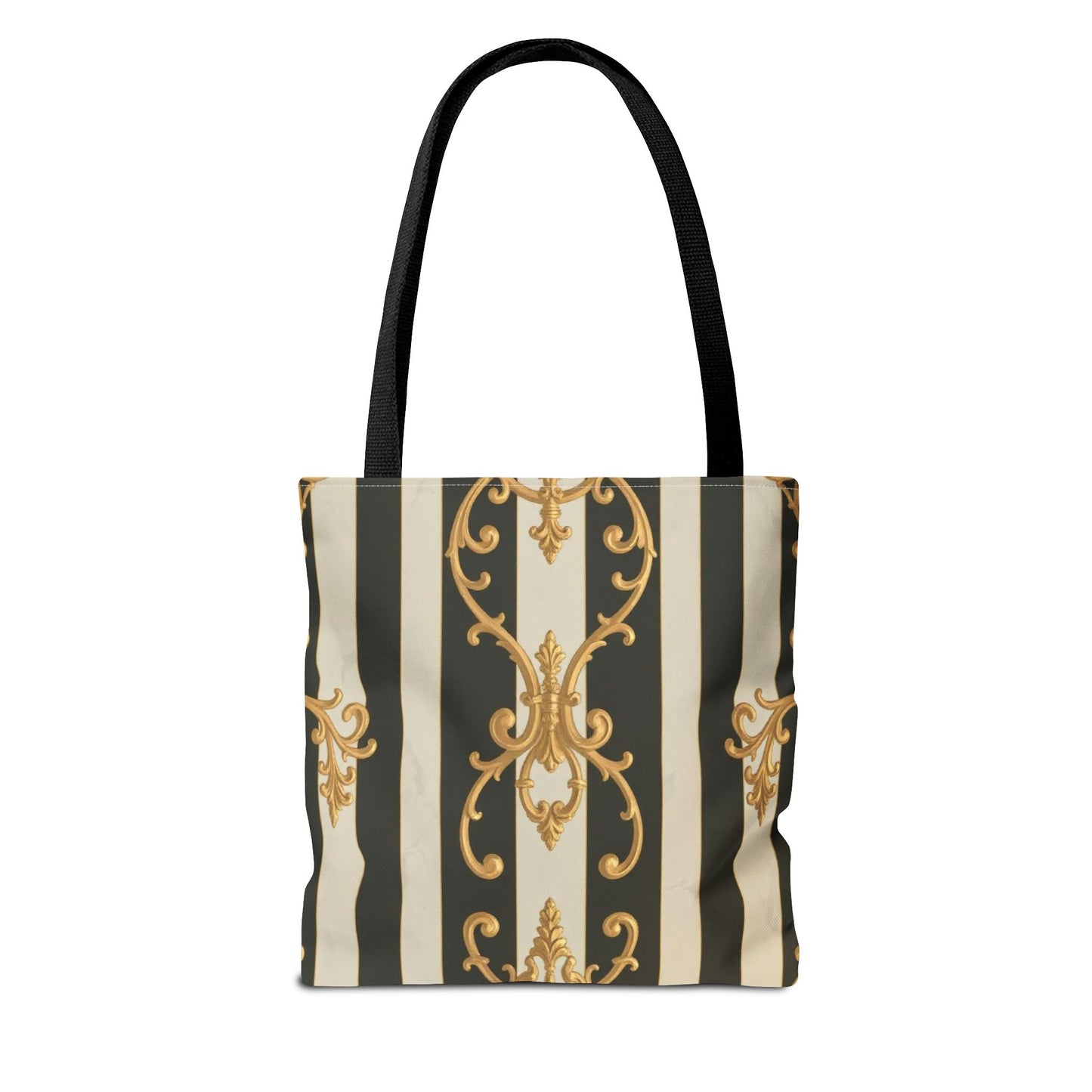 Elegant Black & Alabaster Striped Baroque Tote Bag, Stylish Shopping Bag, Fashion Accessory, Gift for Her, Reusable Bag, Perfect for Events
