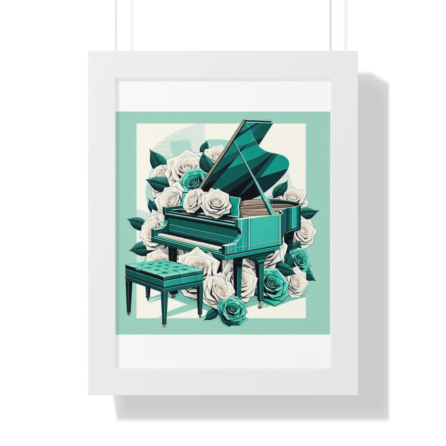 Vertical Poster - Aqua Grand Piano & Roses Wall Art