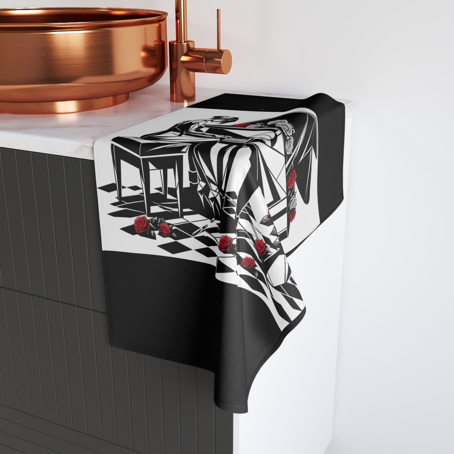 Elegant Piano-Themed Hand Towel with Roses