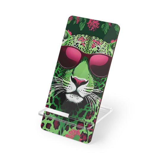 Elegant Floral Smartphone Display Stand - Leopard & Sunglasses - Decorative Mobile Holder