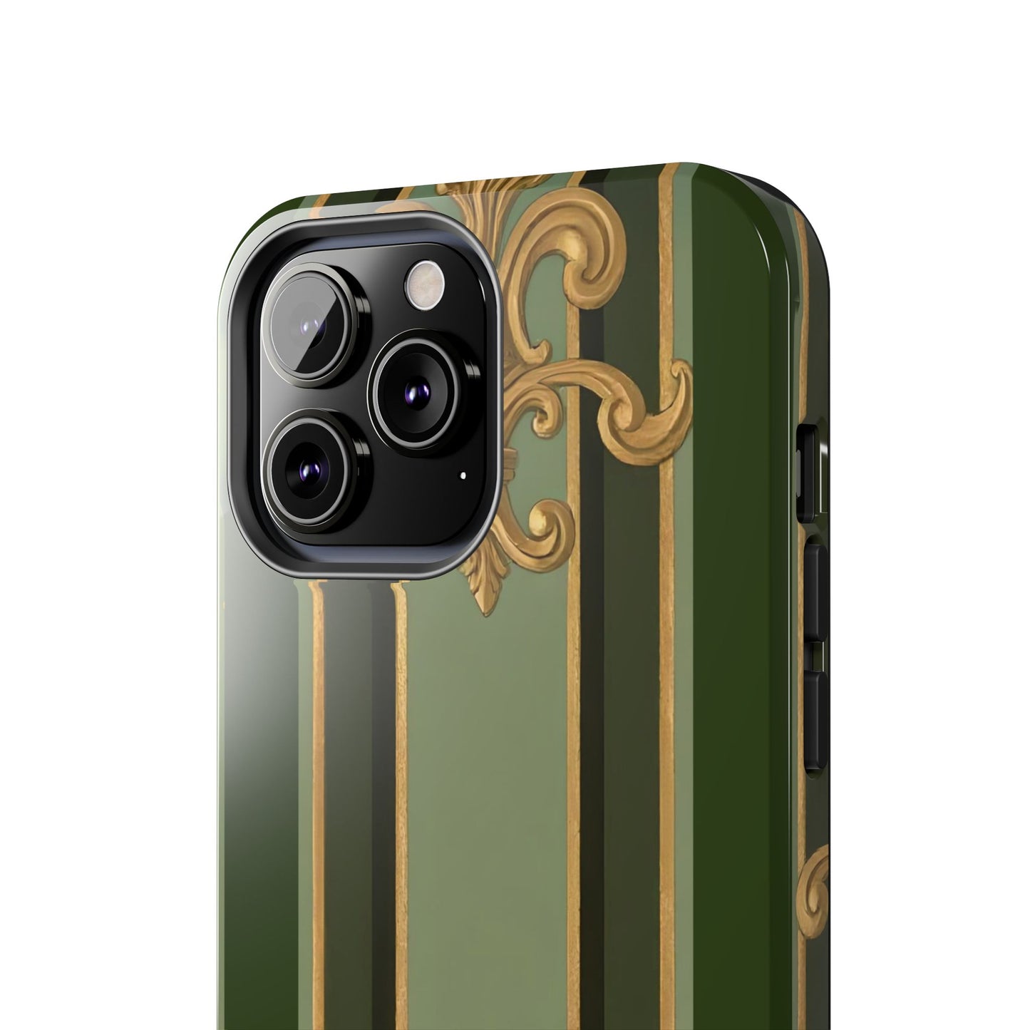 Elegant Tough Phone Cases - Baroque Design, Durable Cell Phone Covers, Unique Gifts for Her, Holiday Gifts - Green Striped Gold Baroque