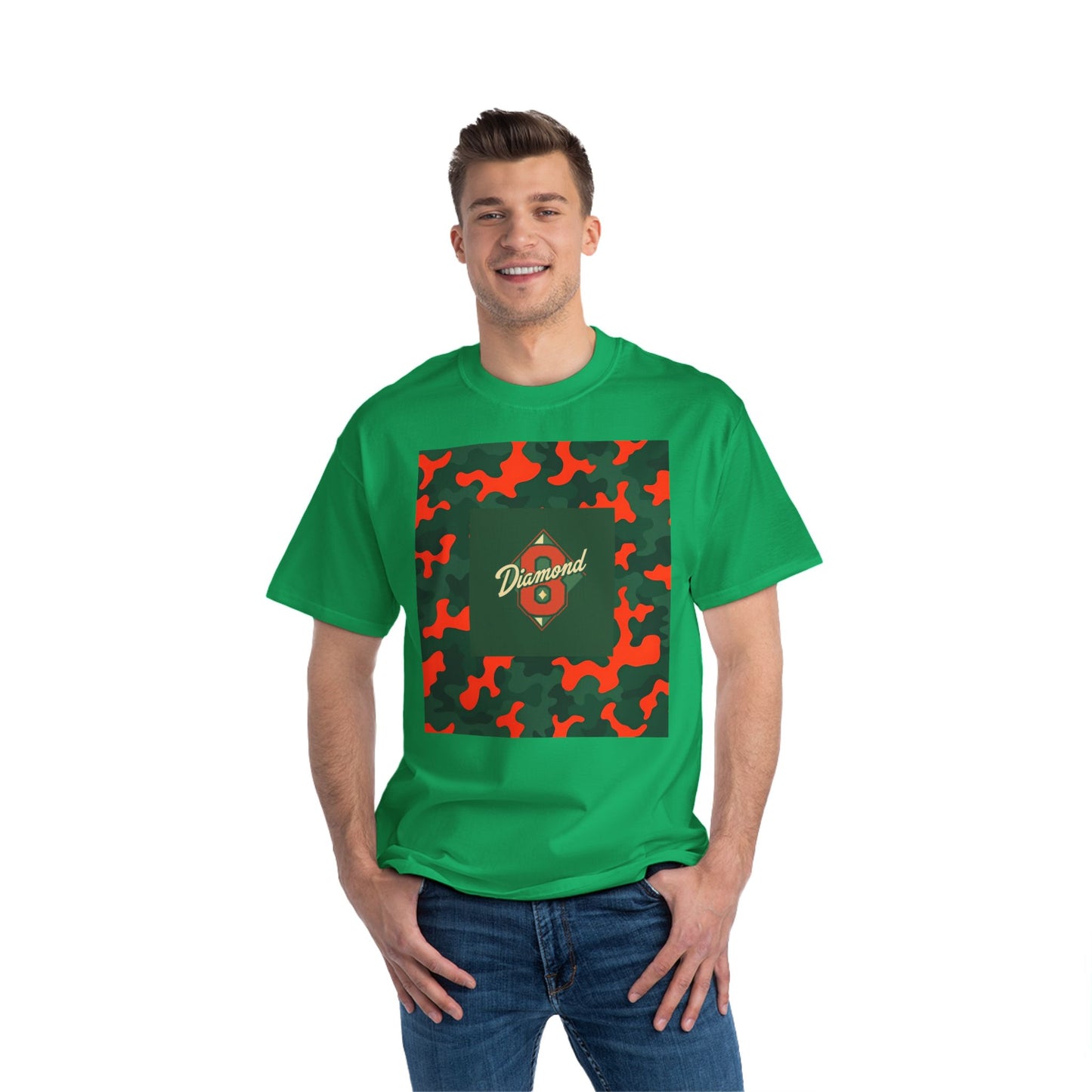 Camo Graphic Tee, Unisex, Trendy Streetwear, Stylish Summer Top, Perfect for Casual Outings - Green & Orange Camo Diamond 8