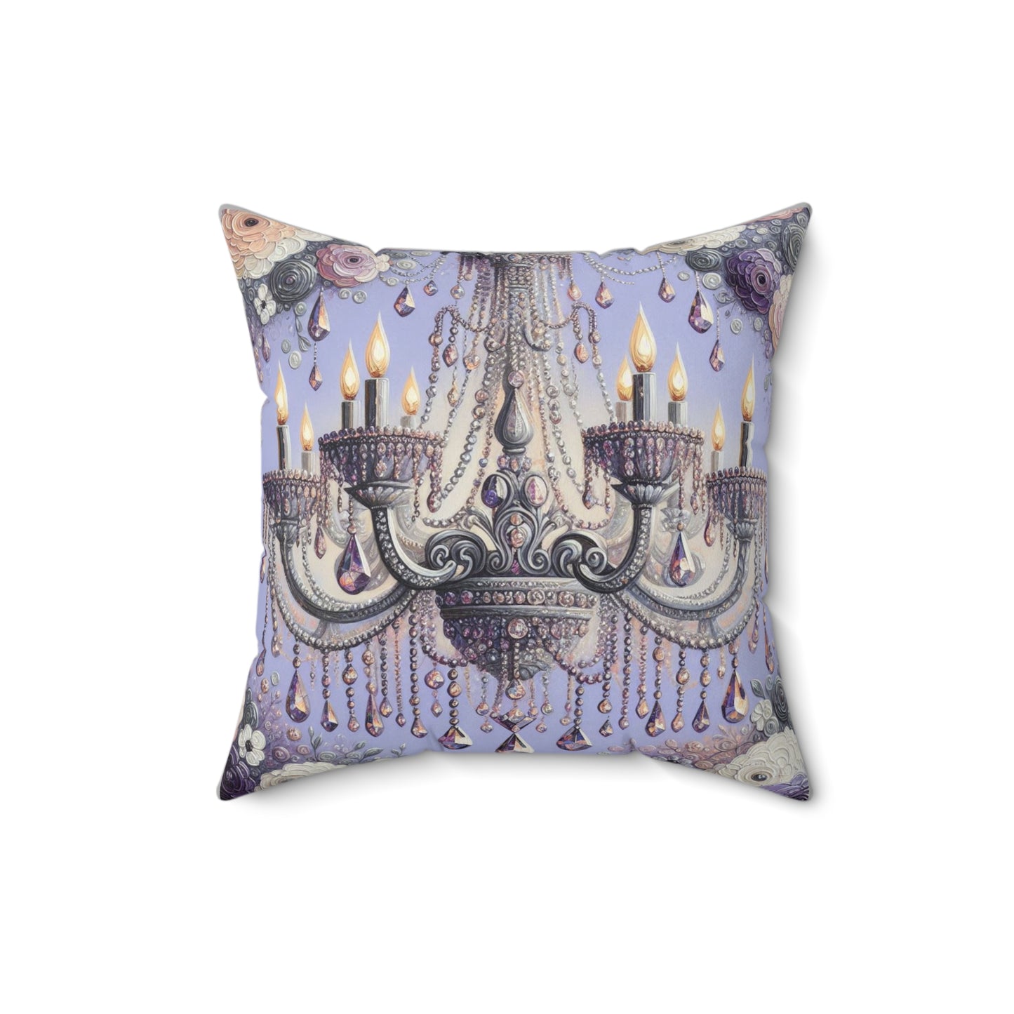 Elegant Chandelier Pillow, Home Decor, Cozy Living Room Accent, Floral Cushion - Lilac Jeweled Chandelier