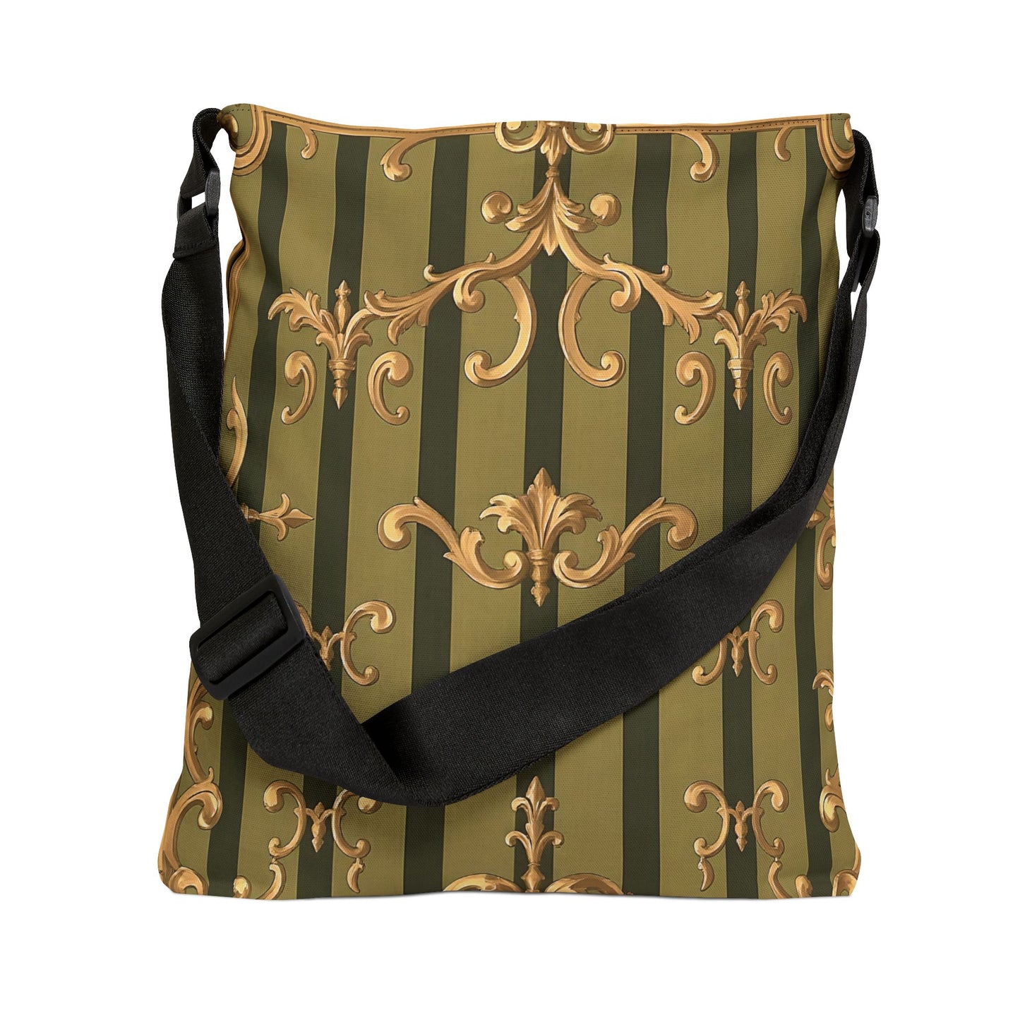 Chic Adjustable Tote Bag with Elegant Stripes, Perfect for Everyday Use, Shopping, Gifts - Olive Green Striped Rococo