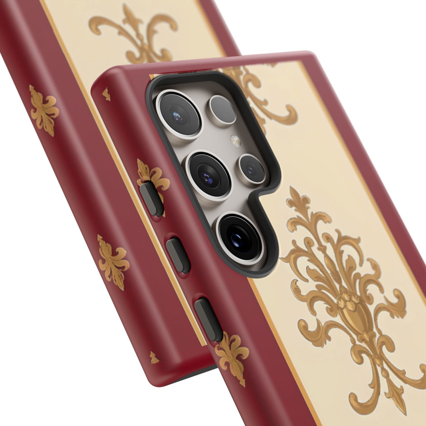 Elegant Floral Motif Phone Case - Tough Cases with Vintage Design - Dusk Red Striped Gold Damask