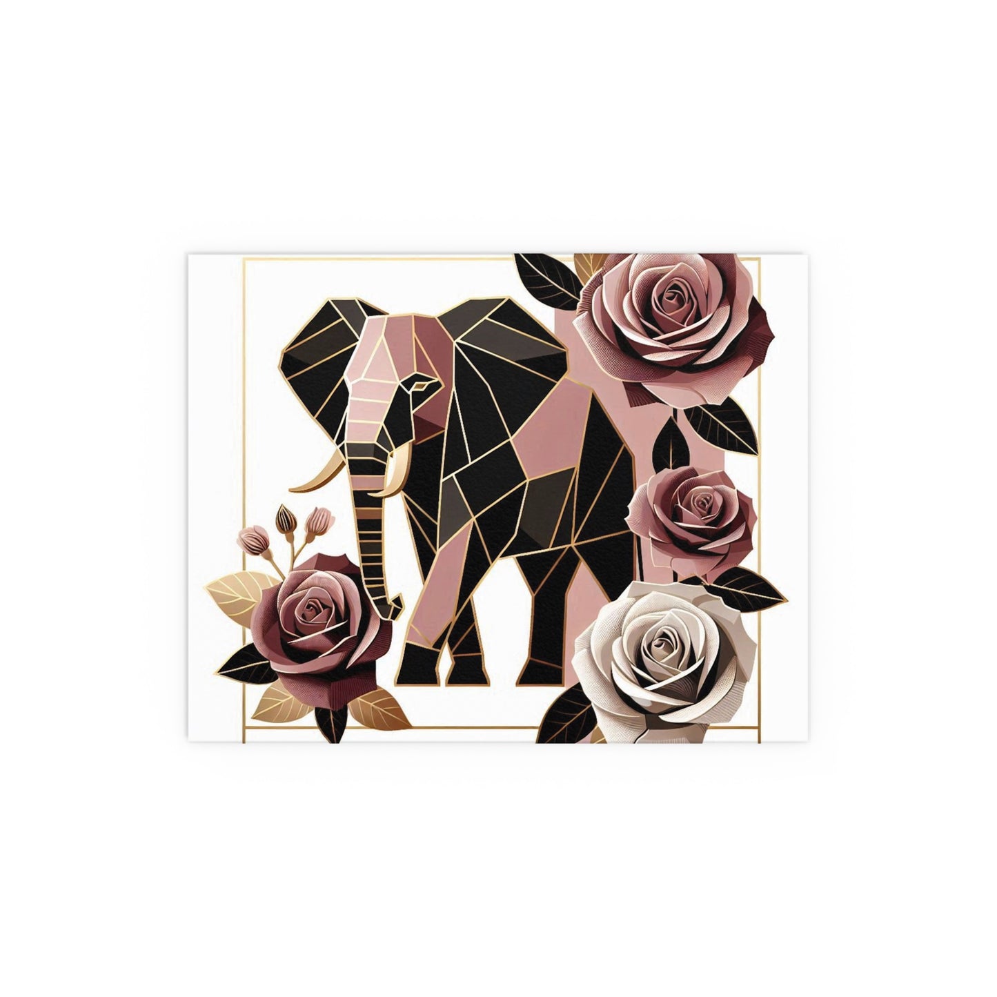 Elegant Floral Silk Poster - Indoor/Outdoor Wall Art for Home Decor - Brown & Mauve Elephant & Roses
