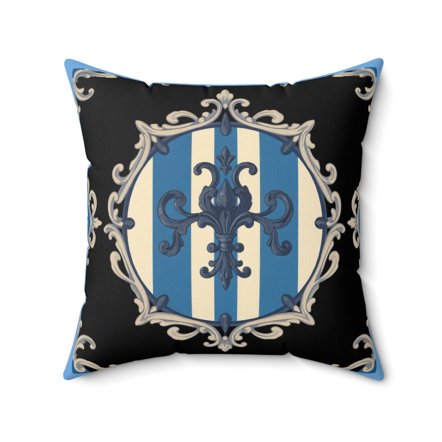 Blue & Alabaster Striped Baroque Decorative Pillow with Ornate Design, Home Decor Accent, Sofa Cushion, Nautical or Mediterranean Style