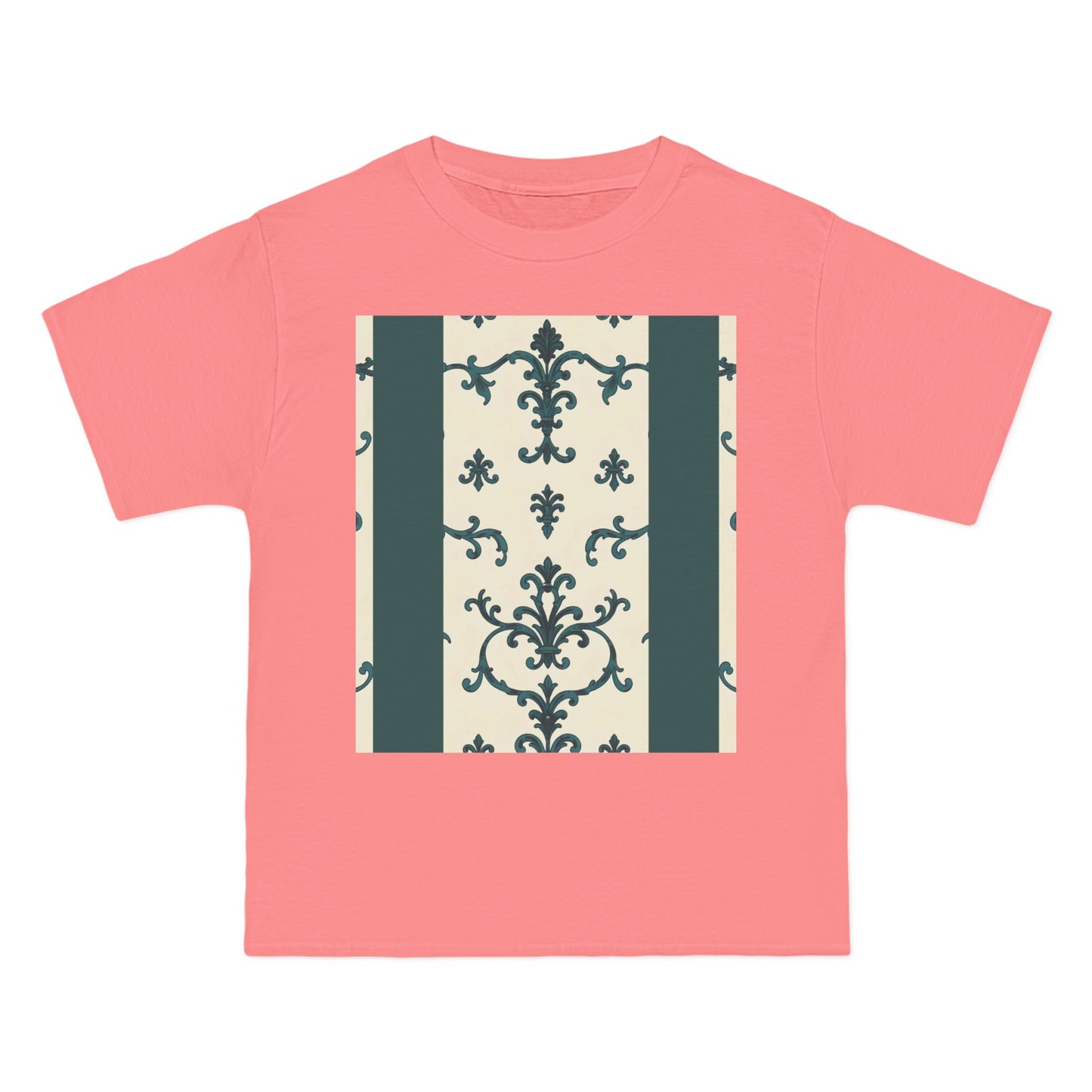 Vintage-Inspired Short-Sleeve T-Shirt, Casual Wear, Graphic Tee, Summer Outfit, Gift for Friends, Retro Design - Teal Striped Rococo