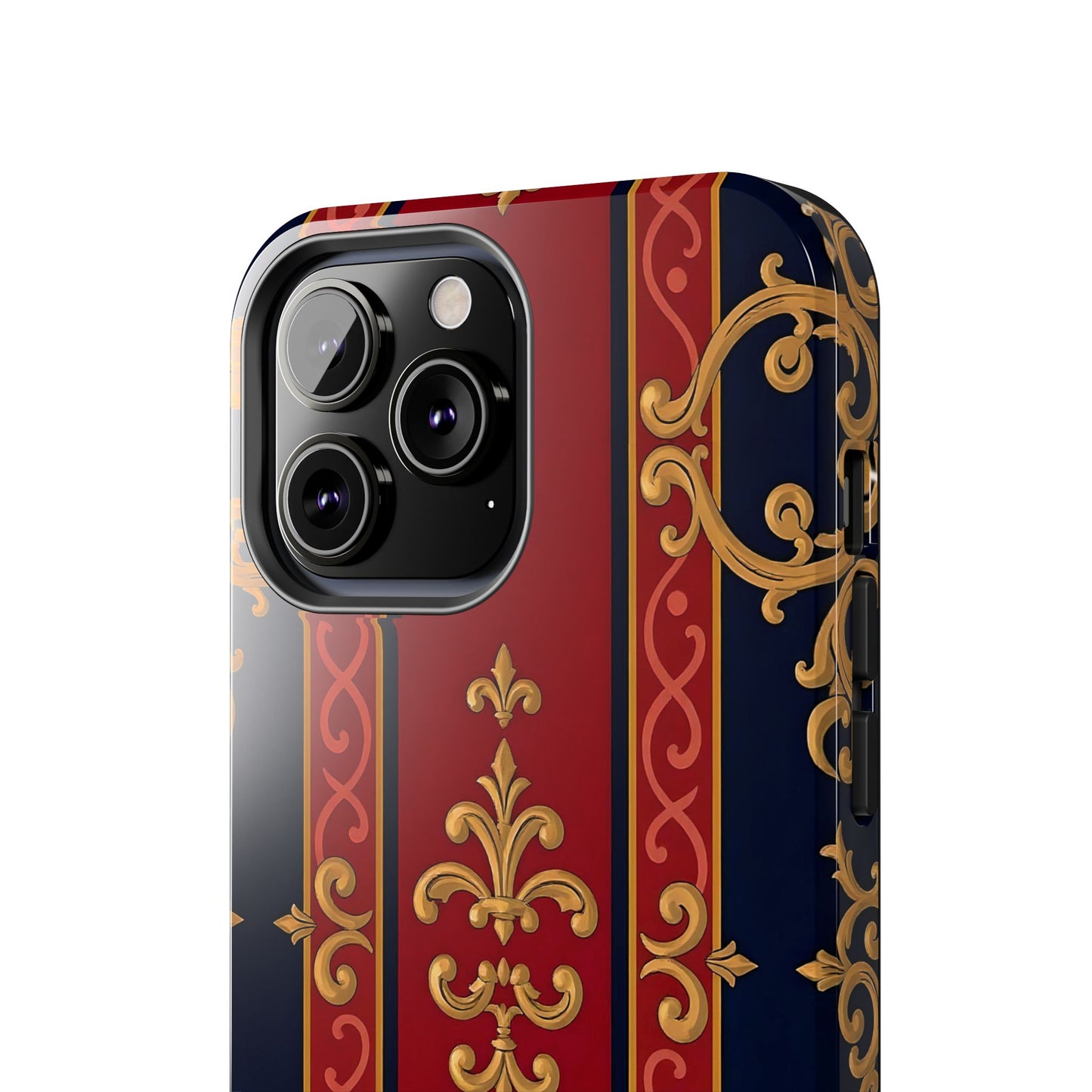 Elegant Vintage Phone Cases, Tough Phone Cover, Stylish Cell Phone Accessories, Durable Phone Protection - Midnight Blue & Dusk Red Gold Baroque