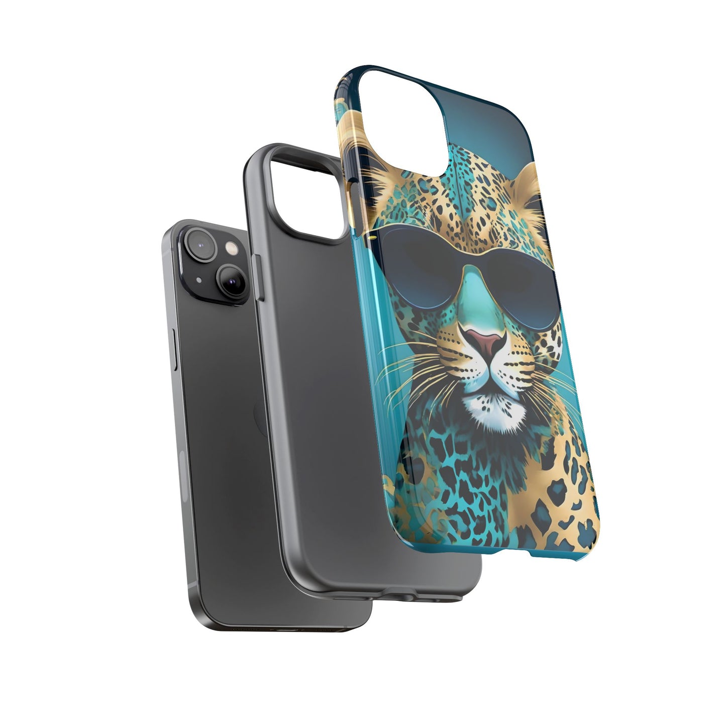Phone Case - Aqua & Gold Leopard In Sunglasses Design