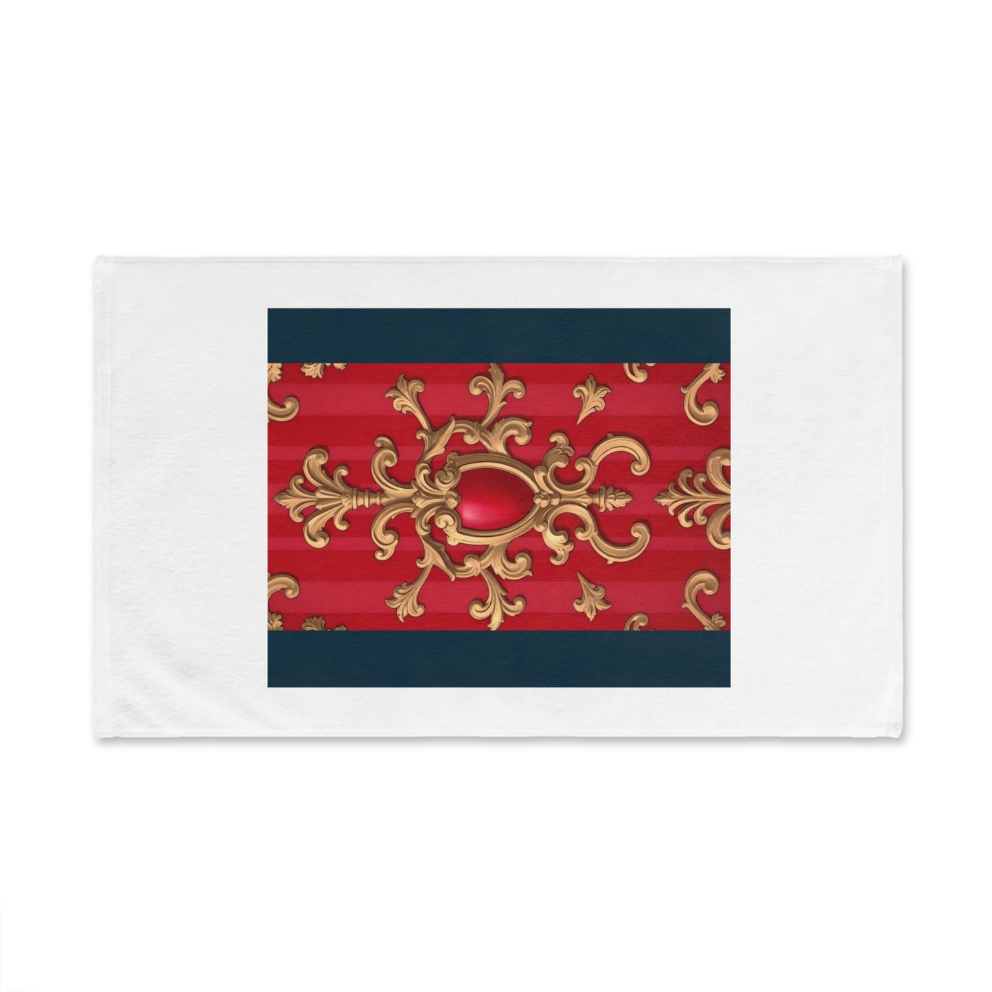 Elegant Decorative Hand Towel - Luxurious Home Accessory for Weddings, Holidays, Kitchen, Bathroom, Gift for Her - Blue, Red & White Striped Baroque