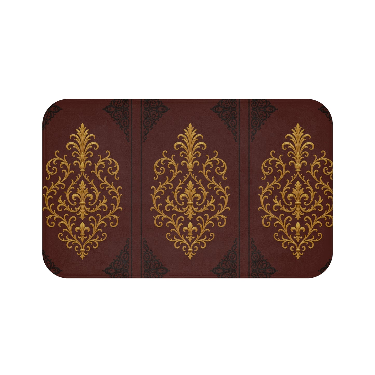 Dusk Burgundy-Black & Gold Baroque Bath Mat — Elegant Burgundy Bathroom Rug