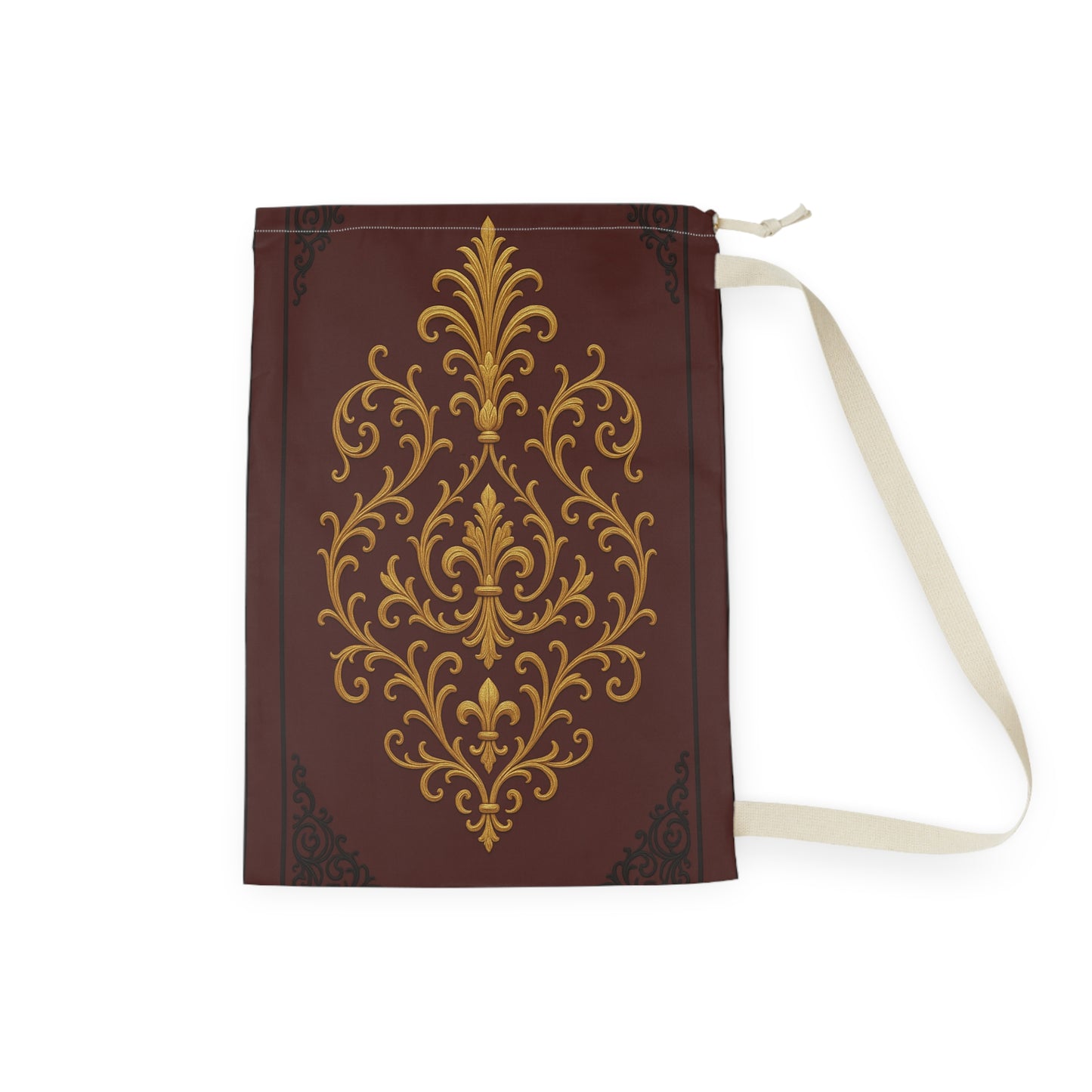 Dusk Burgundy-Black & Gold Baroque Laundry Bag — Burgundy & Gold Decorative Wash Tote