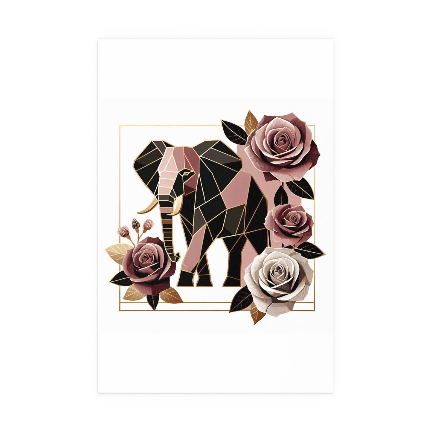 Elegant Floral Silk Poster - Indoor/Outdoor Wall Art for Home Decor - Brown & Mauve Elephant & Roses
