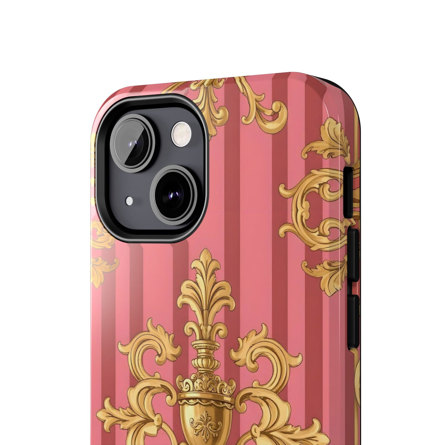 Elegant Baroque Tough Phone Cases, Durable Phone Cover, Stylish Accessory, Gift for Any Occasion - Pink Striped Gold Baroque