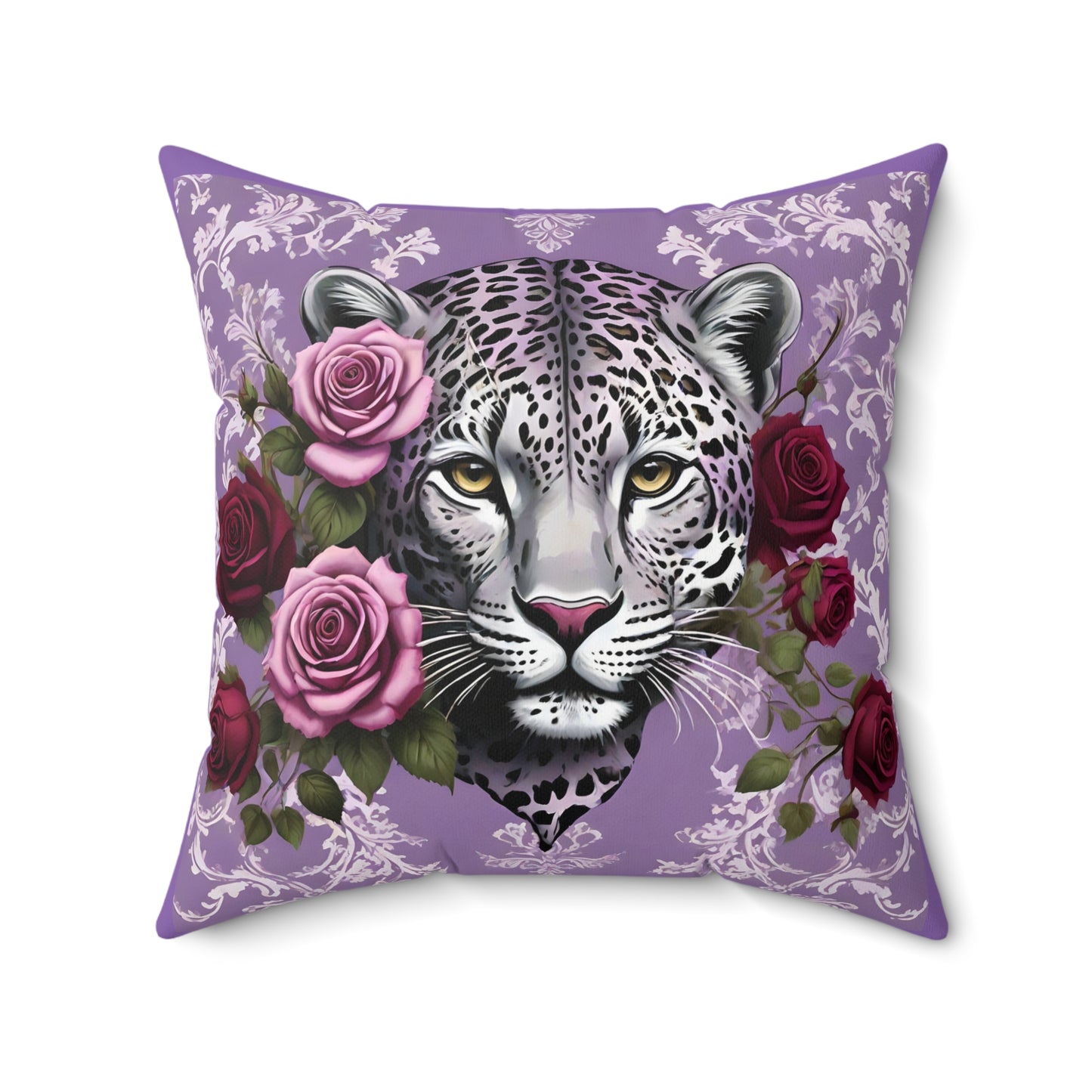 Elegant Leopard Floral Square Pillow – Stylish Home Décor Accent - Lilac Leopard