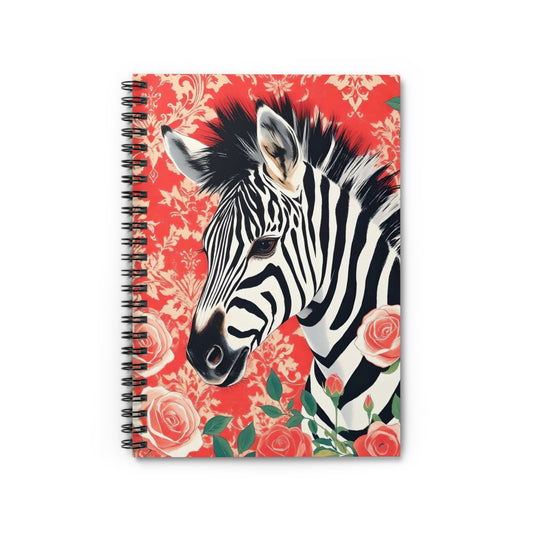 Elegant Vintage Spiral Notebook - Ruled Line with Zebra With Coral Roses & Damask
