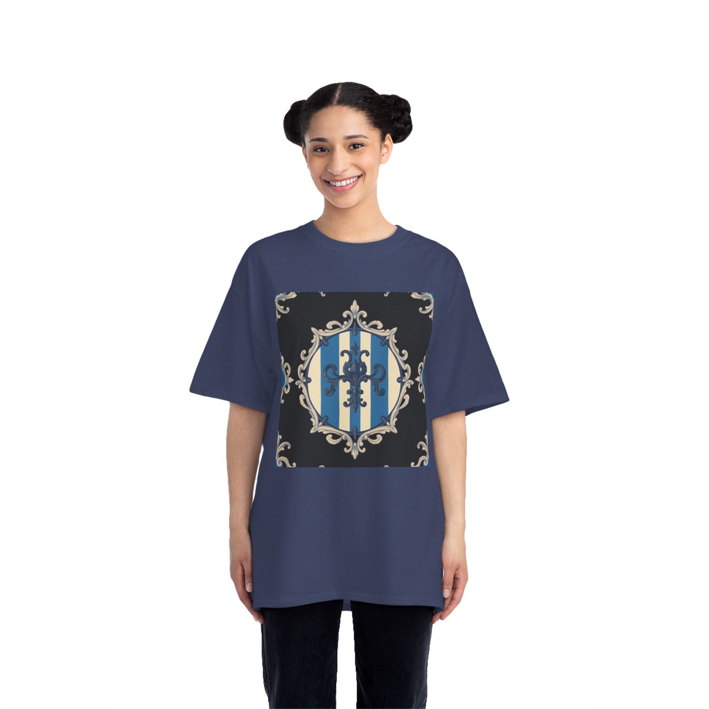 Elegant Blue & Alabaster Striped Baroque Short-Sleeve T-Shirt | Vintage Style, Graphic Tee, Casual Wear, Unisex Gift, Unique Design