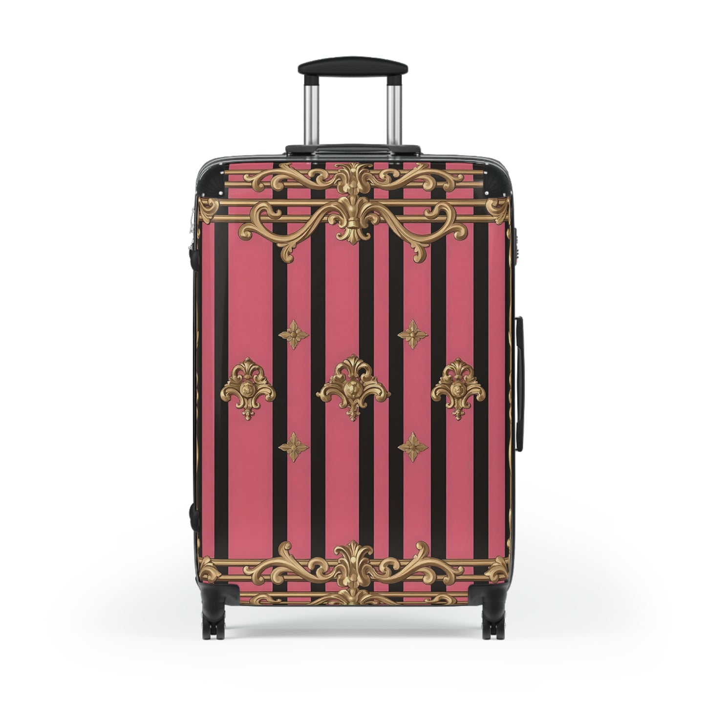 Chic Travel Suitcase for Fashionable Adventurers - Stylish Luggage, Pink Travel Bag, Unique Suitcase, Trendy Carry-On - Pink Striped Gold Rococo