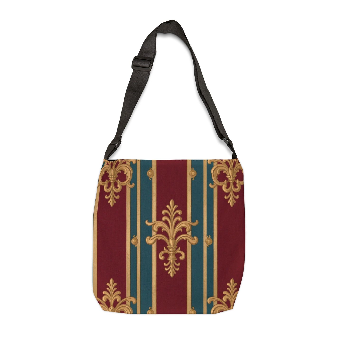 Elegant Pattern Adjustable Tote Bag, Stylish Shoulder Bag, Unique Gift, Fashion Accessory, Everyday Use - Burgundy Striped Gold Baroque