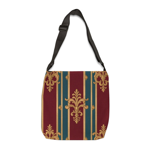Elegant Pattern Adjustable Tote Bag, Stylish Shoulder Bag, Unique Gift, Fashion Accessory, Everyday Use - Burgundy Striped Gold Baroque