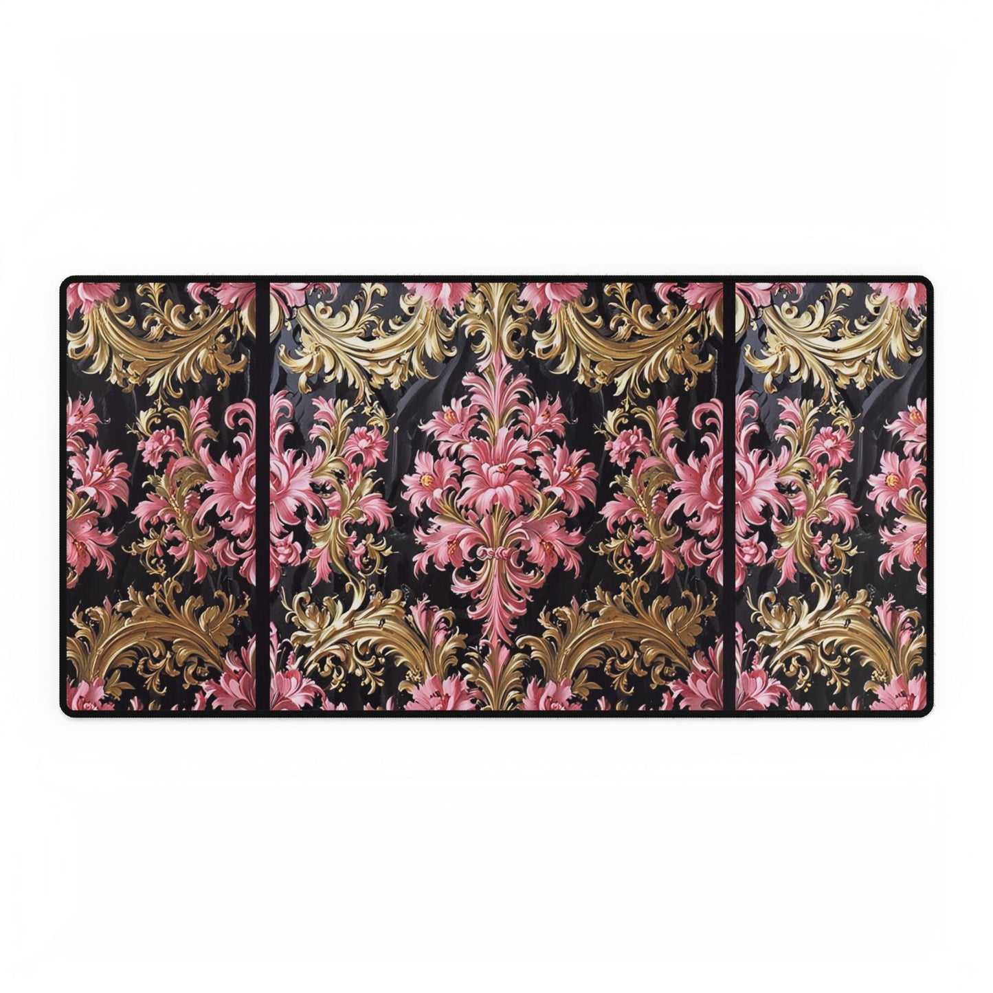 Elegant Floral Desk Mat, Office Decor, Home Office Accessories, Gift for Her, Desk Organizer - Black & Pink Oil Painting Style Rococo