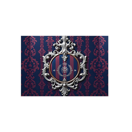 Elegant Damask Foam Board Wall Art, Home Decor, Office Decor, Unique Gift, Vintage Style Art Piece - Blue & Plum Striped Silver Crest