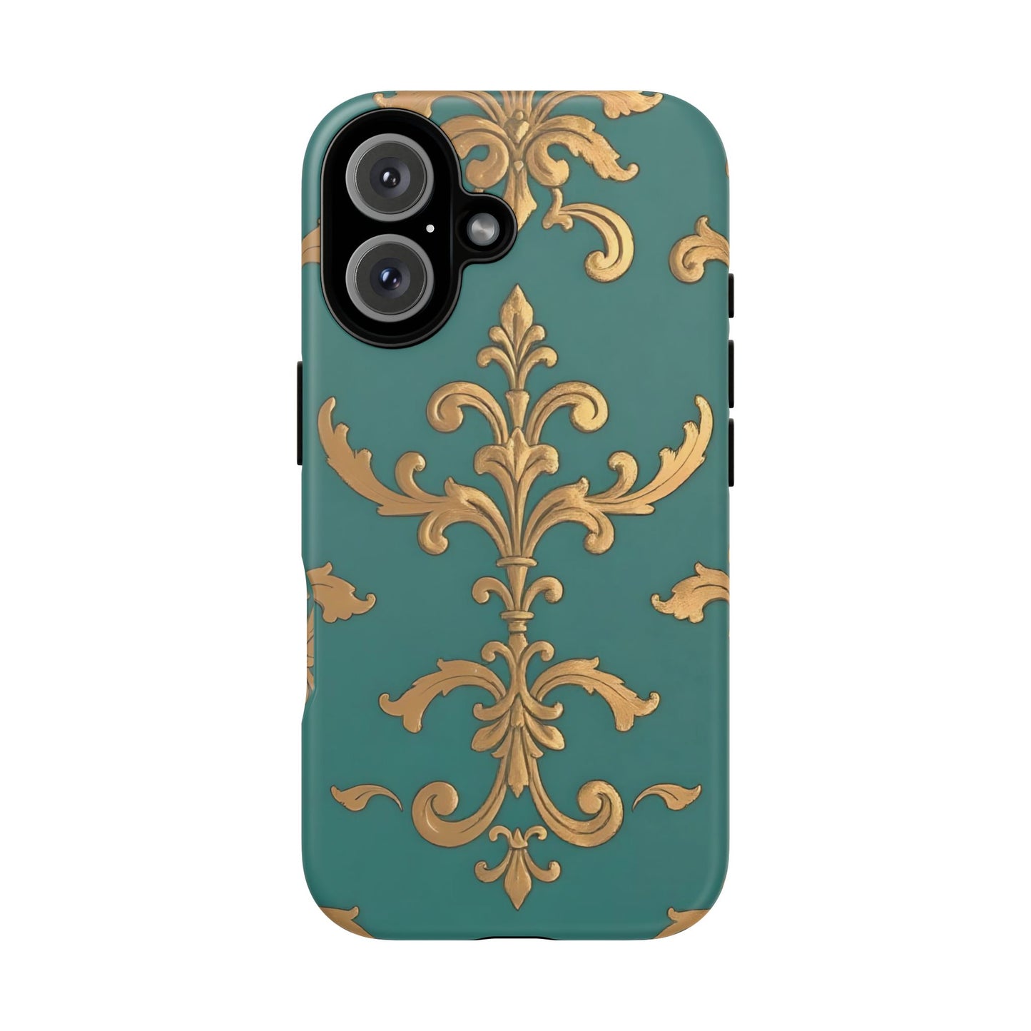 Elegant Floral Motif Phone Case - Tough Cases with Vintage Design - Aqua & Gold Damask