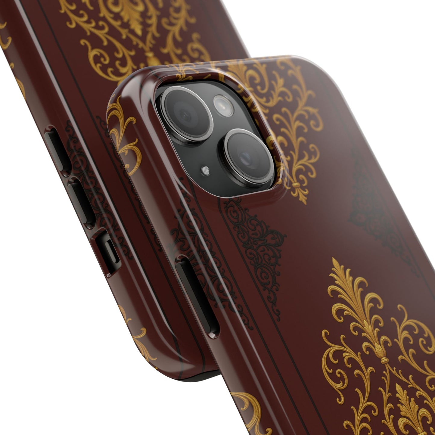 Dusk Burgundy-Black & Gold Baroque Tough Phone Case — Ornate Gold Baroque on Burgundy