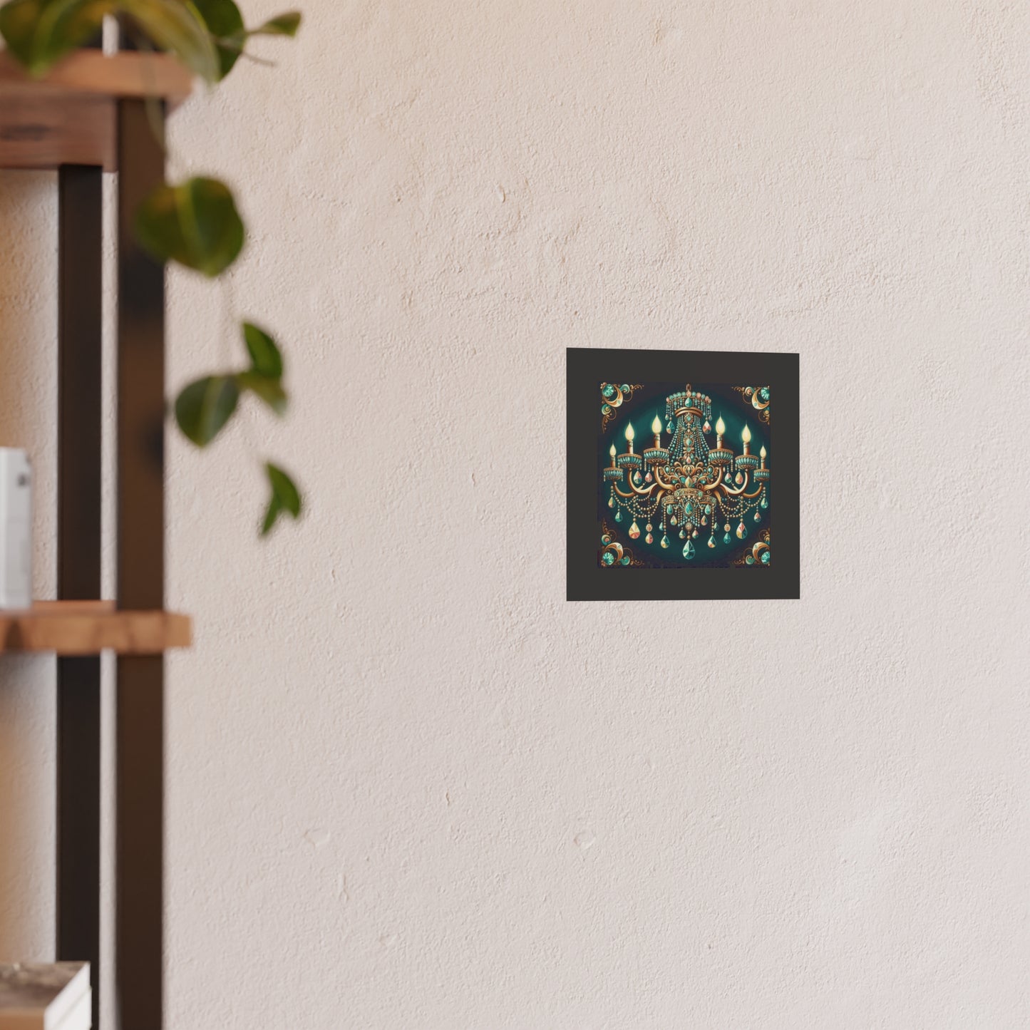 Elegant Chandelier Poster - Luxurious Wall Art for Home Décor - Teal Jeweled Chandelier