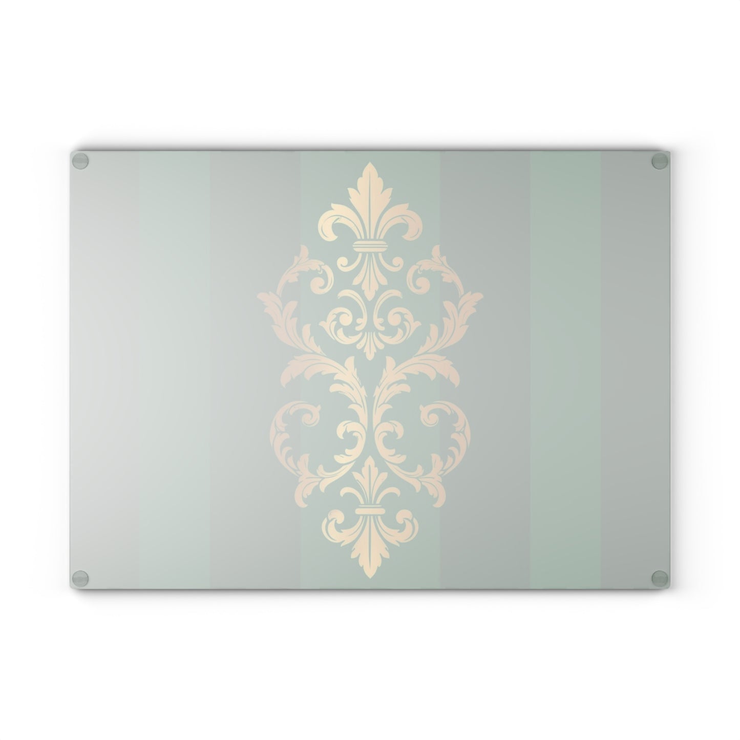 Green Glass Striped Baroque Cutting Board — Green Striped with Gold Baroque Accent
