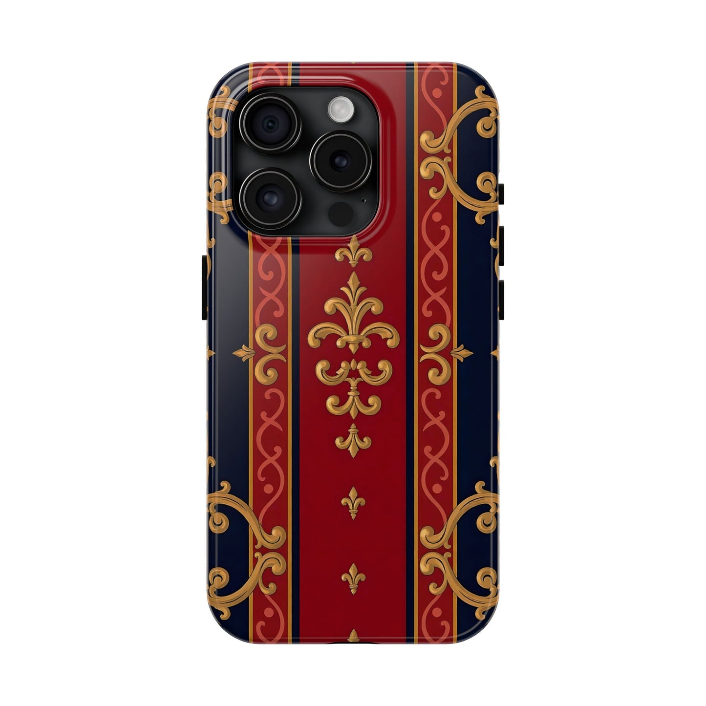 Elegant Vintage Phone Cases, Tough Phone Cover, Stylish Cell Phone Accessories, Durable Phone Protection - Midnight Blue & Dusk Red Gold Baroque