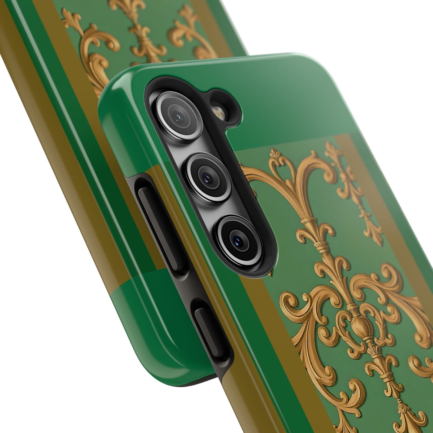 Elegant Floral Tough Phone Case, Durable Phone Cover, Gifts for Her, Stylish Protection, Chic Phone Accessory - Olive Green Striped Rococo