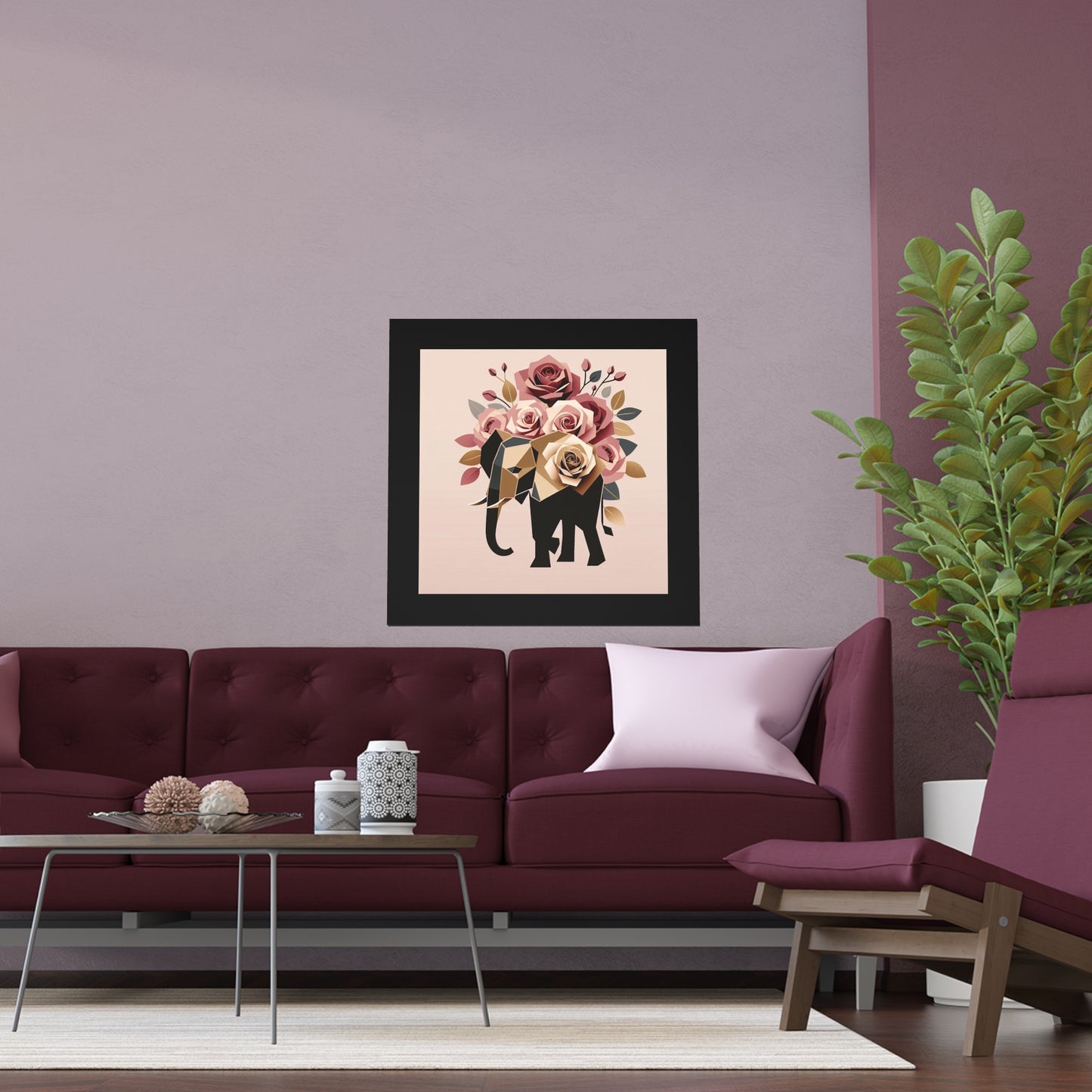 Elegant Floral Silk Poster - Indoor/Outdoor Wall Art for Home Decor - Black & Gold Elephant & Roses