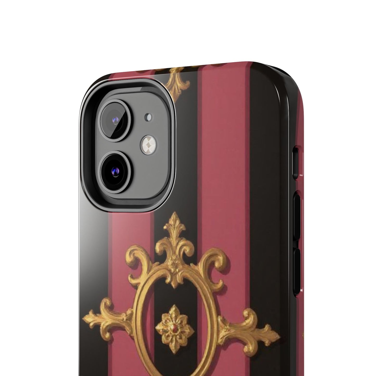 Elegant Black & Mauve Striped Gold Baroque Tough Phone Cases, Luxe Phone Covers, Fashionable Mobile Cases, Gift for Her, Holiday Phone Accessories